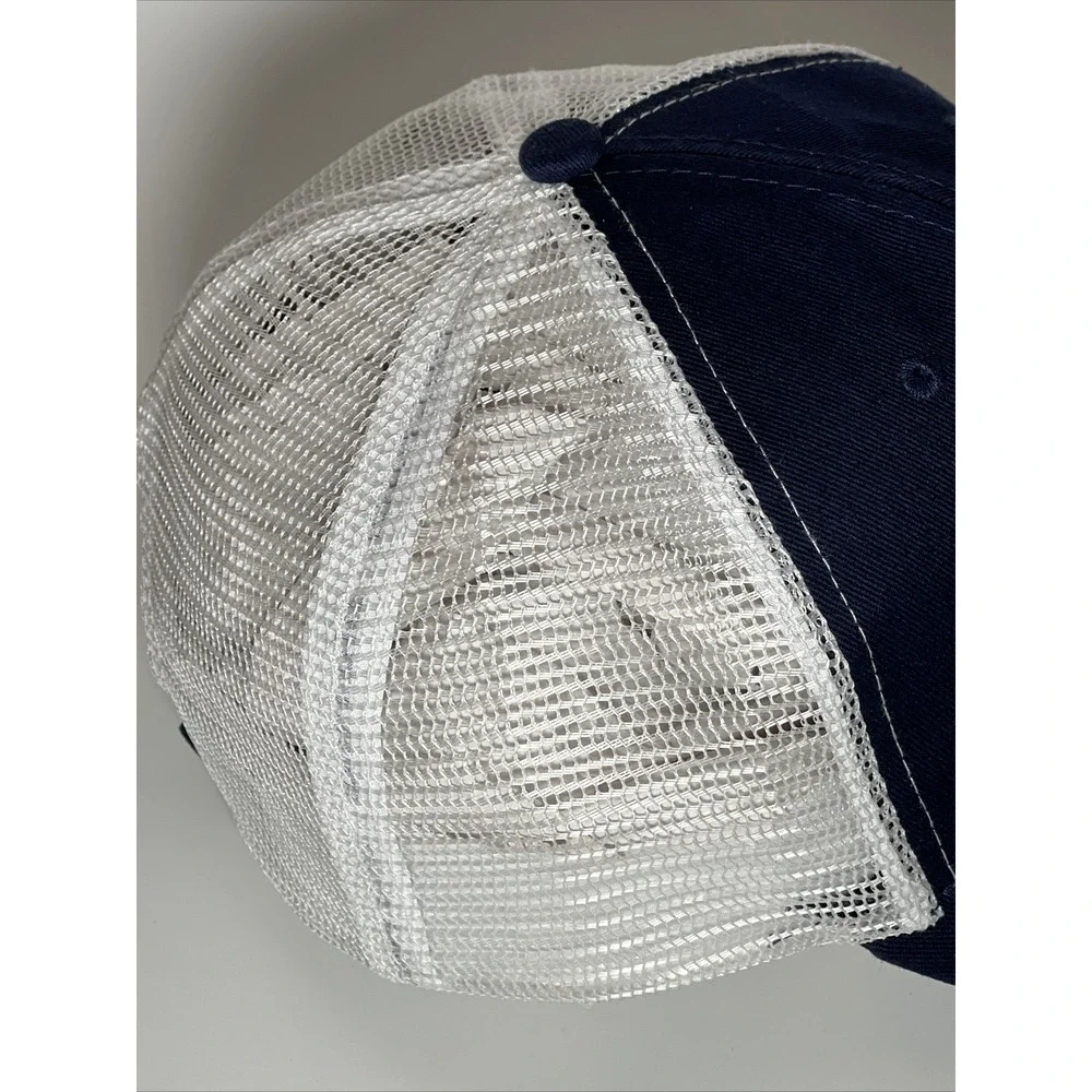 Big Frig Trucker Hat Navy Blue White Mesh Back Adjustable Snapback Mountain Logo